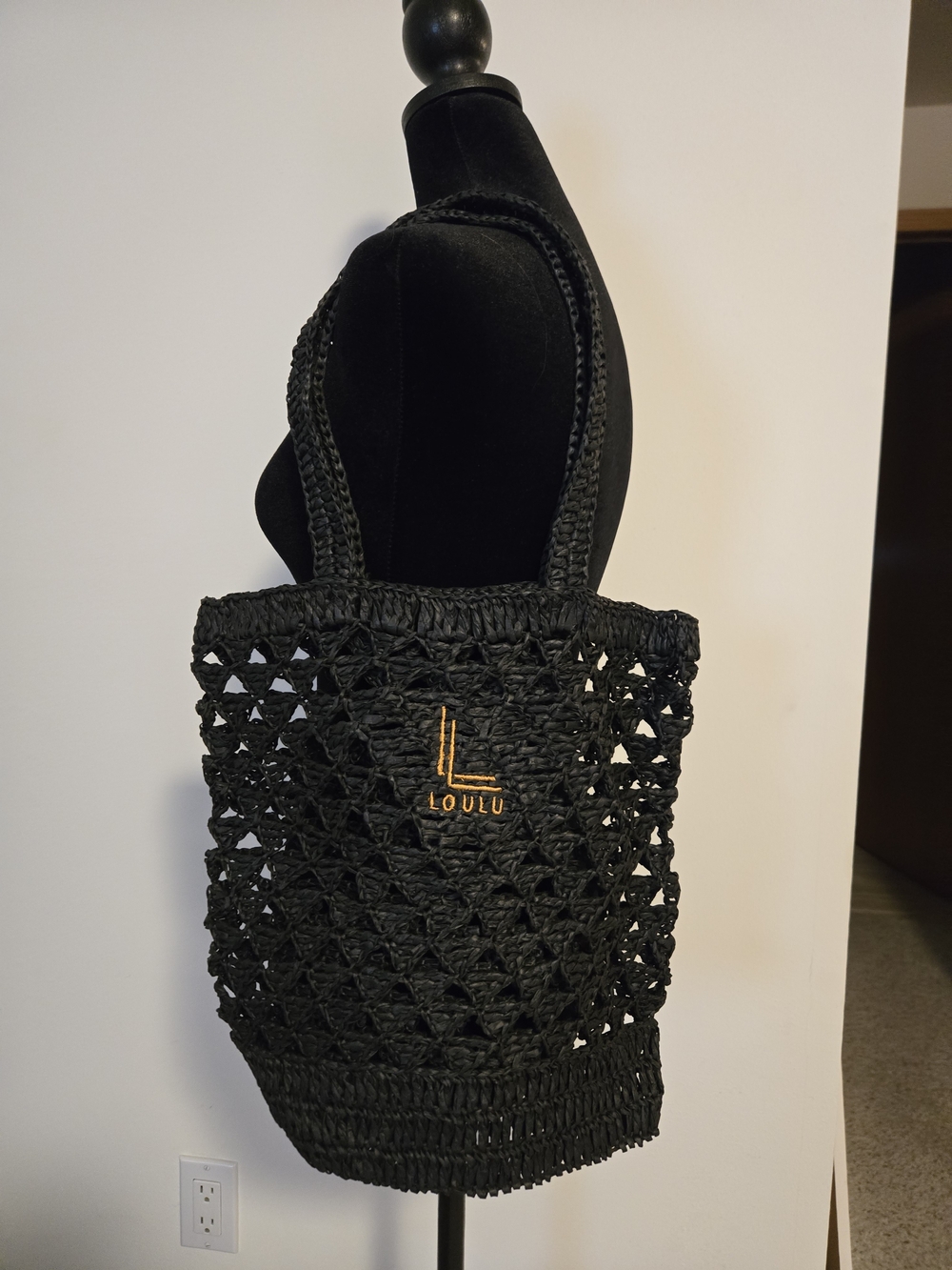 Loulu Black Crochet Tote Bag